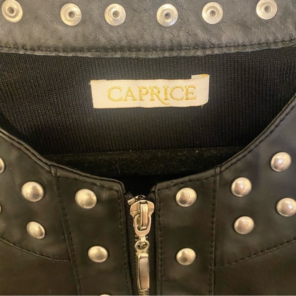 Caprice Y2K Leather Combo Studded Moto Jacket Double Zip Grunge Goth L Black - Picture 5 of 6